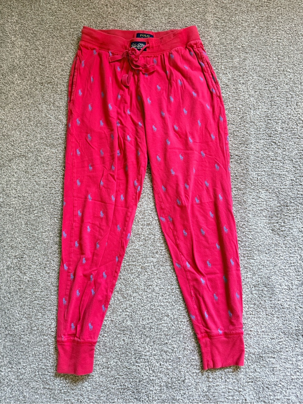 Polo by Ralph Lauren Red Pajama Joggers with Blue Logo Print